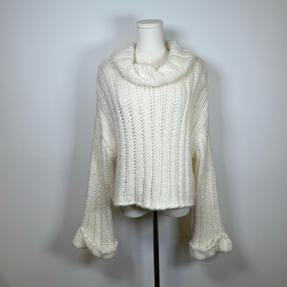 New! Forever 21 Chunky Knit Cowl Neck Sweater Winter White Women’s Size Large - Picture 6 of 9